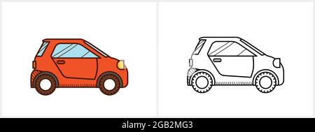 Page de coloriage de micro-voiture. Vue latérale d'une micro-voiture Illustration de Vecteur