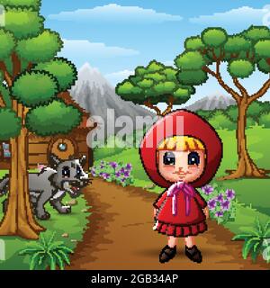 Petite fille rouge à capuchon loups fraisés Illustration de Vecteur