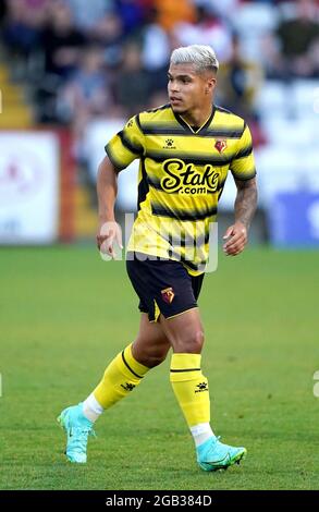 Cucho Hernandez de Watford lors du match amical d'avant-saison au stade Lamex, Stevenage. Date de la photo: Mardi 27 juillet 2021. Banque D'Images