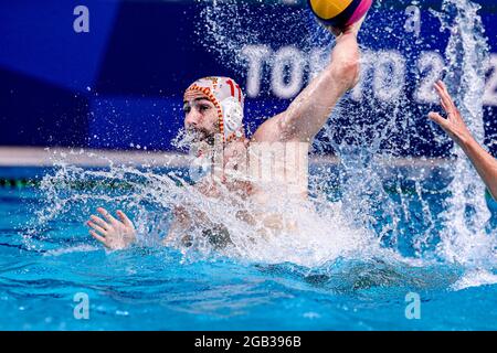 Tokyo, Japon. 02 août 2021. TOKYO, JAPON - 2 AOÛT : Blai Mallarach, Espagne, lors du tournoi de water-polo olympique de Tokyo 2020, rencontre entre l'équipe Espagne et l'équipe Croatie au centre de water-polo de Tatsumi le 2 août 2021 à Tokyo, Japon (photo de Marcel ter Pals/Orange Pictures) crédit : Orange pics BV/Alay Live News Banque D'Images