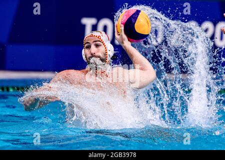 Tokyo, Japon. 02 août 2021. TOKYO, JAPON - 2 AOÛT : Blai Mallarach, Espagne, lors du tournoi de water-polo olympique de Tokyo 2020, rencontre entre l'équipe Espagne et l'équipe Croatie au centre de water-polo de Tatsumi le 2 août 2021 à Tokyo, Japon (photo de Marcel ter Pals/Orange Pictures) crédit : Orange pics BV/Alay Live News Banque D'Images