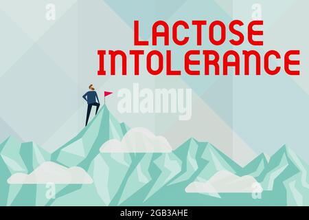 Signe de texte indiquant l'intolérance au lactose. Mot pour problème digestif où le corps est incapable de digérer lactose Résumé atteindre et atteindre le but, résultat Banque D'Images