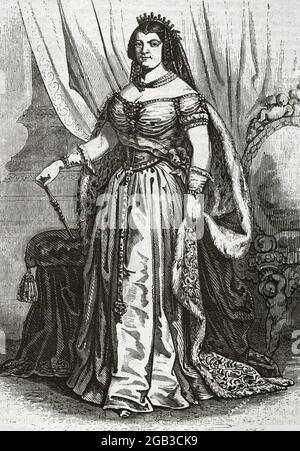 María Cristina de Borbón dos Sicilias (1806-1878). Reine consort de l'Espagne entre 1829 et 1833 par son mariage avec le roi Ferdinand VII, dont elle était sa quatrième et dernière épouse. Régent du royaume entre 1833 et 1840. Portrait. Gravure. Historia général de España par le Père Mariana. Madrid, 1853. Banque D'Images