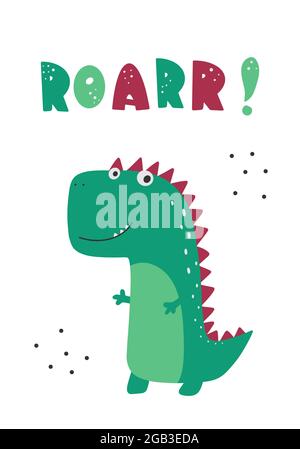 Texte « Roar » avec dessins humoristiques sur les dinosaures. Illustration de Vecteur