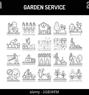 Ensemble d'icônes de la ligne de couleur du service de jardin. Pictogramme pour page Web, application mobile, Promo. Élément de conception UI UX GUI. Contour modifiable. Illustration de Vecteur