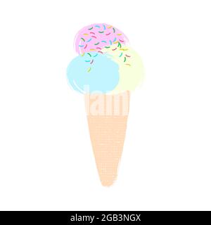 Illustration vectorielle cône de crème glacée de style dessin animé isolé sur blanc Illustration de Vecteur