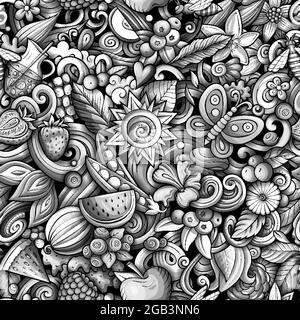 Motif estival sans coutures pour dessins animés. Illustration de Vecteur