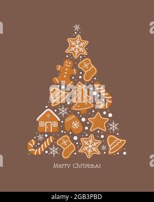 Carte de vœux de Noël avec biscuits au pain d'épice. Illustration vectorielle Illustration de Vecteur