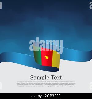 Drapeau du Cameroun. Drapeau du Cameroun ruban ondulé sur fond bleu blanc. Affiche patriotique nationale. Conception de brochure tricolore vectorielle. Bannière d'état Illustration de Vecteur