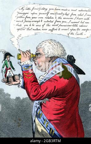 JAMES GILLRAY (1756-1815) caricaturiste et imprimeur anglais. Sa caricature de 1803 du roi George III en tant que Gulliver avec Napoléon en tant que roi de Brobdingnag Banque D'Images