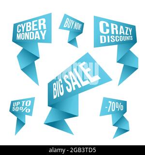 Ensemble de réductions pour le Cyber Monday. Clignote en bleu. Illustration vectorielle. Illustration de Vecteur