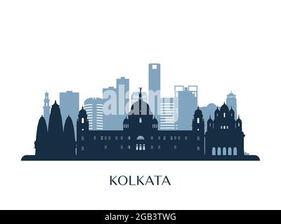 Horizon de Kolkata, silhouette monochrome. Illustration vectorielle. Illustration de Vecteur