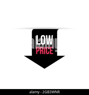 Affiche de vente. Flèche noire avec inscription Low Price isolée sur fond blanc. Illustration vectorielle Illustration de Vecteur