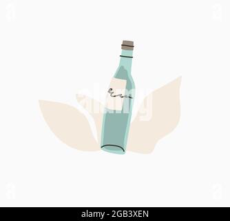 Dessin à la main vecteur abstrait stock graphique été bande dessinée, style minimaliste contemporain illustrations imprimé avec bohème plage pique-nique verre Illustration de Vecteur