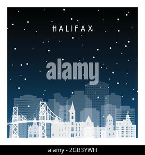 Nuit d'hiver à Halifax. Ville nocturne de style plat pour bannière, affiche, illustration, arrière-plan. Illustration de Vecteur