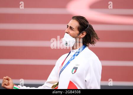 TAMBERI Gianmarco (ITA), médaille d'or 2 AOÛT 2021 - Athlétisme : cérémonie de la médaille du saut-haut masculin lors des Jeux Olympiques de Tokyo 2020 au Stade National de Tokyo, Japon. Credit: Yohei Osada/AFLO SPORT/Alay Live News Banque D'Images