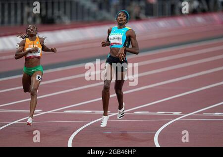 2 août 2021 : Shaunes Miller-Uibo des Bahamas pendant 200 mètres pour les femmes aux Jeux Olympiques de Tokyo, stade olympique de Tokyo, Tokyo, Japon}. Prix Kim/CSM Banque D'Images