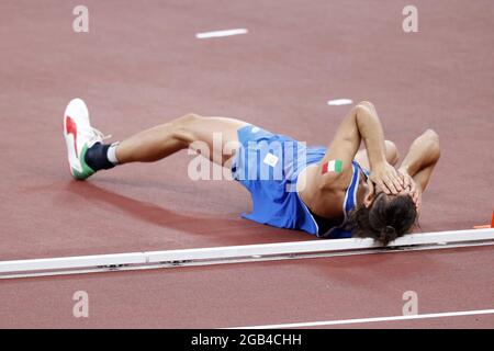 Gianmarco TAMBERI (ITA) Médaille d'or lors des Jeux Olympiques Tokyo 2020, finale de saut en hauteur des hommes d'athlétisme le 1er août 2021 au Stade olympique de Tokyo, Japon - photo Kishimoto / DPPI Banque D'Images