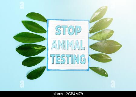 Légende de la présentation de Stop Animal Testing. Concept d'Internet mettre fin à l'expérimentation animale ou à la recherche nature thème Présentation idées et Banque D'Images