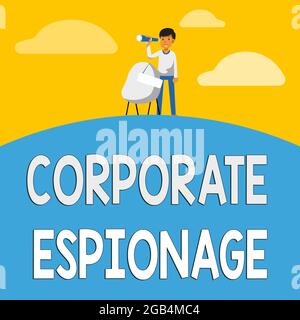 Affichage conceptuel espionnage d'entreprise. Internet concept forme de l'espionnage effectué à des fins commerciales Man jumelles Illustration Président permanent Banque D'Images