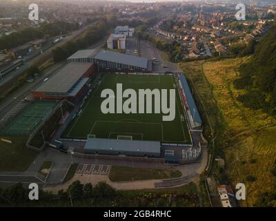 Le Flamingo Land Stadium Scarborough football Club Aerial Drone North Yorkshire Coast None League football Banque D'Images