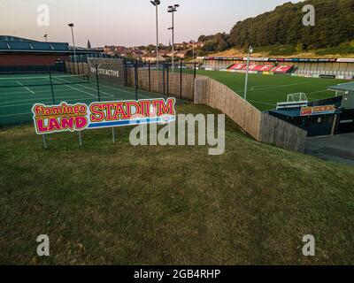 Le Flamingo Land Stadium Scarborough football Club Aerial Drone North Yorkshire Coast None League football Banque D'Images