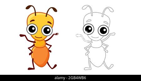 Coloriage insecte pour enfants livre de coloriage. Drôle Ant dans un style de dessin animé. Tracez les points et coloriez l'image Illustration de Vecteur