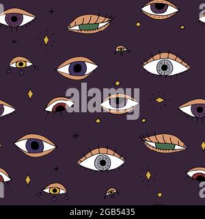 Motif sans couture avec des yeux mystiques dessinés à la main Illustration de Vecteur