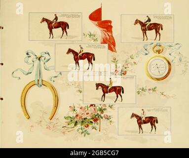 Cartes de courses hippiques de l'« Album des célèbres chevaux de course américains et anglais » de Kinney Bros publié dans New Your en 1888 par Kinney Brothers pour faire progresser les ventes de leurs marques de cigarettes. La Kinney Tobacco Company était une entreprise américaine de fabrication de cigarettes qui a créé la marque de cigarettes Sweet Cabucal et l'a promue avec des cartes de collection. Étant l'un des principaux fabricants de cigarettes des années 1870-1880, il a fusionné en 1890 pour devenir l'American Tobacco Company. Banque D'Images