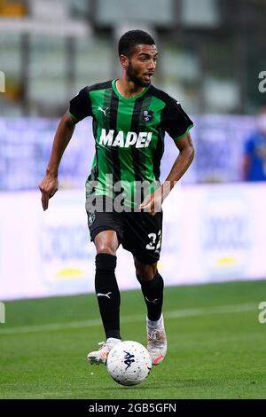 Parme, Italie. 01 août 2021. Jeremy Toljan, de l'US Sassuolo, en action lors du match de football amical d'avant-saison entre Parme Calcio et l'US Sassuolo. LES ÉTATS-UNIS Sassuolo ont remporté 3-0 victoires sur Parme Calcio. Credit: Nicolò Campo/Alay Live News Banque D'Images