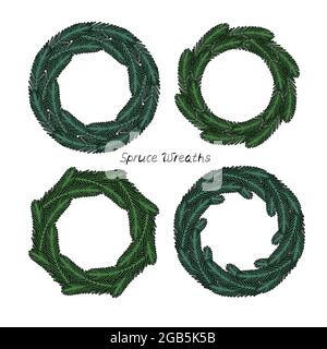 Décoration de Noël guirlandes de Noël clipart, branches vert épinette cadres Illustration de Vecteur