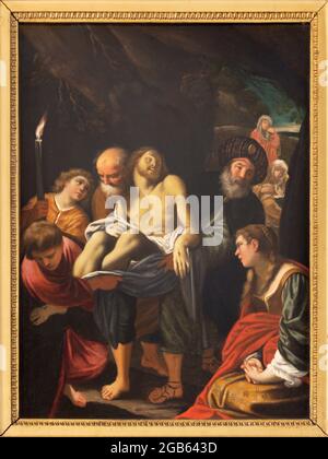 VIENNE, AUSTIRA - JUNI 17, 2021: La peinture de l'enterrement de Jésus dans l'église Alserkirche par un artiste inconnu. Banque D'Images