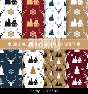 Ensemble de motifs sans coutures pour Noël et le nouvel an. Style scandinave. Illustration vectorielle. Illustration de Vecteur