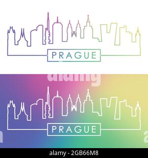 Horizon de Prague. Style linéaire coloré. Fichier vectoriel modifiable. Illustration de Vecteur