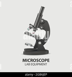 Pièces du microscope, structure Anatomy. Microscope de laboratoire Vector 3d Realistic Black isolé sur blanc. Chimie, outil de biologie. Science, laboratoire Illustration de Vecteur