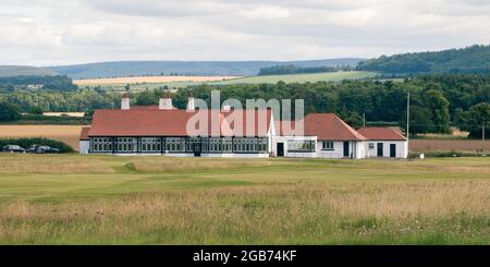 Luffness Clubhouse pour une partie de golf à Gullane East Lothian, Écosse, Royaume-Uni Banque D'Images