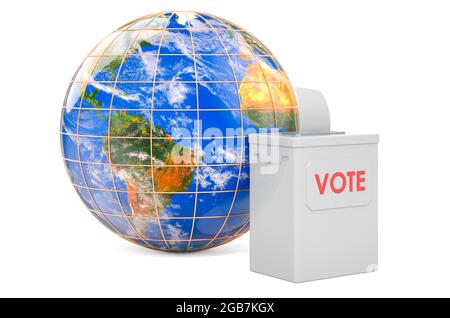 Bulletin de vote avec Earth Globe. Rendu 3D isolé sur fond blanc isolé sur fond blanc Banque D'Images