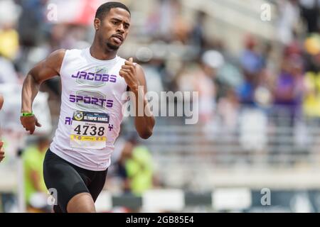 2 août 2021 : Adam Mason participe aux préliminaires masculins de 17-18 mètres 800 lors des Jeux Olympiques juniors de l'AUA 2021 au stade George Turner à Houston, Texas. Prentice C. James/CSM Banque D'Images