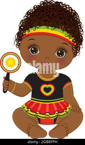 Reggae African American Baby Girl Holding Rattle. Vector Reggae Baby Girl Illustration de Vecteur