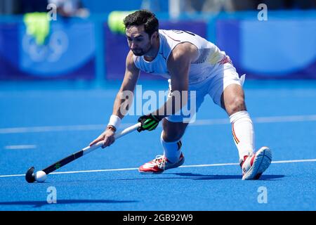 TOKYO, JAPON - 3 AOÛT : Loick Luypaert de Belgique en compétition pour la demi-finale masculine lors des Jeux Olympiques de Tokyo 2020 au stade de hockey Oi le 3 août 2021 à Tokyo, Japon (photo de PIM Waslander/Orange Pictures) Banque D'Images