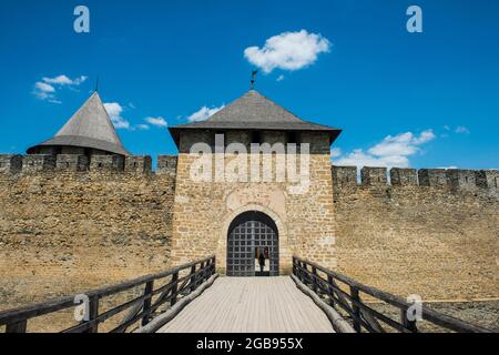 La forteresse de Khotin sur les rives du Dniestr, Ukraine Banque D'Images