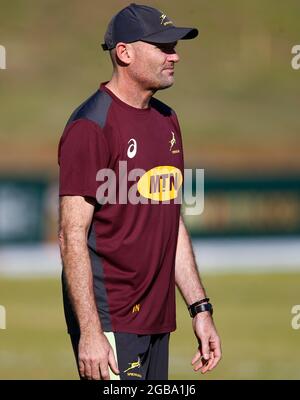 Jacques Nienaber (entraîneur en chef) d'Afrique du Sud pendant une session de formation à Western province HPC, Bellville, Western Cape, Afrique du Sud. Date de la photo: Lundi 2 août 2021. Banque D'Images