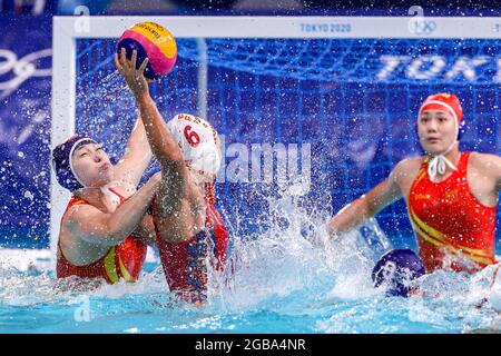 TOKYO, JAPON - AOÛT 3: Irene Gonzalez d'Espagne pendant le quart de finale des femmes du Tournoi olympique de Waterpolo de Tokyo 2020 entre l'Espagne et la Chine au Centre de Tatsumi Waterpolo le 3 août 2021 à Tokyo, Japon (photo de Marcel ter Bals/Orange Pictures) crédit: Orange pics BV/Alay Live News Banque D'Images