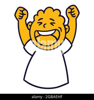 Homme avec une émotion heureuse. Avatar emoji souriant. Portrait d'une personne jubilante. Style de dessin animé. Illustration vectorielle plate. Illustration de Vecteur