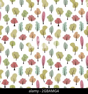 Joli motif forêt sans couture avec arbres d'automne colorés. Imprimé simple pour papier peint, literie, création de pépinière, chambre d'enfants, salle de jeux. Illustration de Vecteur