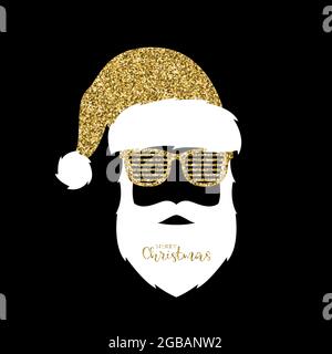 Père Noël avec chapeau et lunettes abat-jour. Effet brillant doré. Illustration vectorielle. Illustration de Vecteur