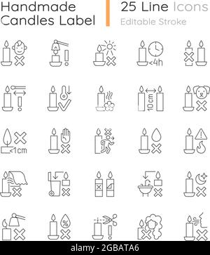 Ensemble d'icônes d'étiquette manuelle linéaire pour bougies faites à la main Illustration de Vecteur