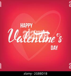 Carte Happy Valentines Day avec lettrage. Modèle d'affiche d'arrière-plan rouge. Illustration vectorielle. Illustration de Vecteur