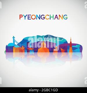 Silhouette PyeongChang dans un style géométrique coloré. Symbole de la Corée du Sud pour votre conception. Illustration vectorielle. Illustration de Vecteur