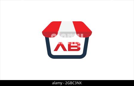 Lettre AB ou BA sur la fenêtre du magasin avec motif de logo représentant une icône représentant une tente rouge et blanche Illustration de Vecteur